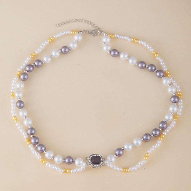 Double Layered Twisted Mixed Color Imitation Pearl Necklace, French Sweater Chain, Light Luxury Collarbone Chain, Party Gift