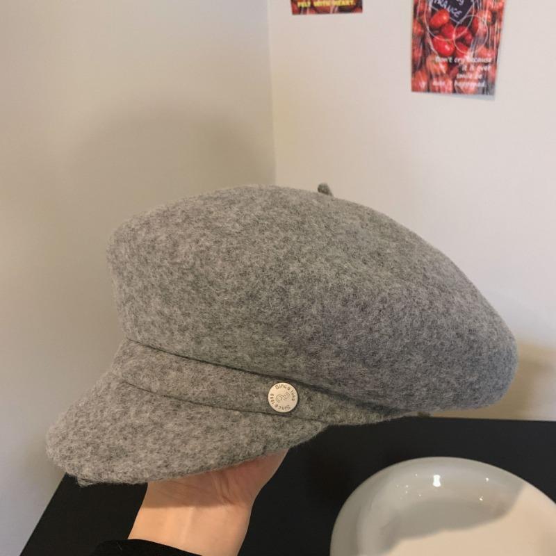 Laine laine chapeau octogonal hiver nouveau visage petit polyvalent chapeau béret gavroche femme haut sens