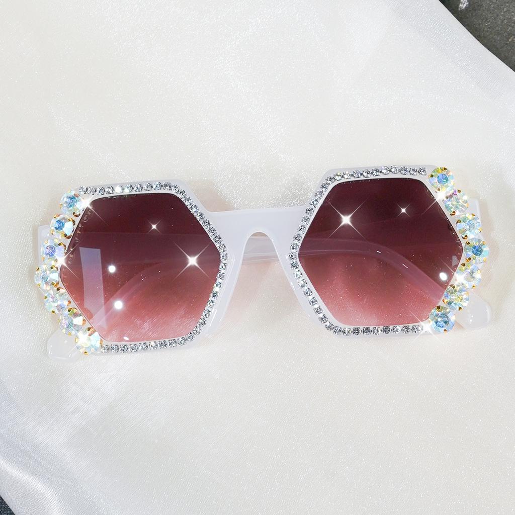 Fashionable Geometric Frame Glasses With Rhinestone Embellishments For Party And Everyday Sunglasses
