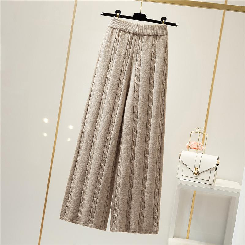 

Зимові трикотажні широкі жіночі широкі трикотажні штани з прямими штанами, повсякденні укорочені L хакі