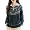 Women's Fair Isle Jacquard Wool Sweater - Stand Collar, Half-Zip, Thickened Autumn/Winter Pullover.