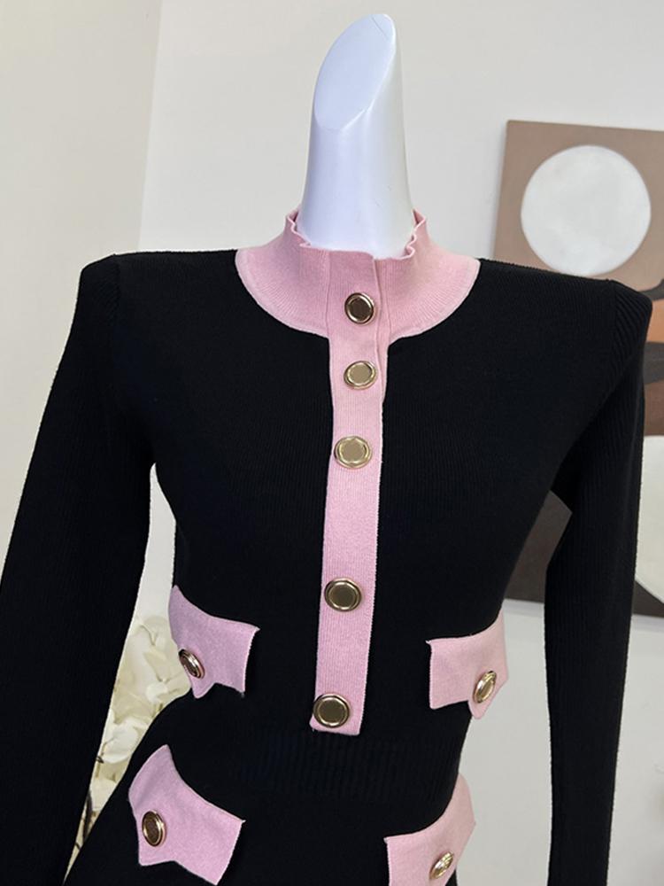 Jesień Zima Francuski Vintage Stare Pieniądze Długi Rękaw Mini Dzianinowa Sukienka Kobiety Impreza Wieczorowe Golf Sukienki Jednoczęściowe Wieczorowe Lata 2000