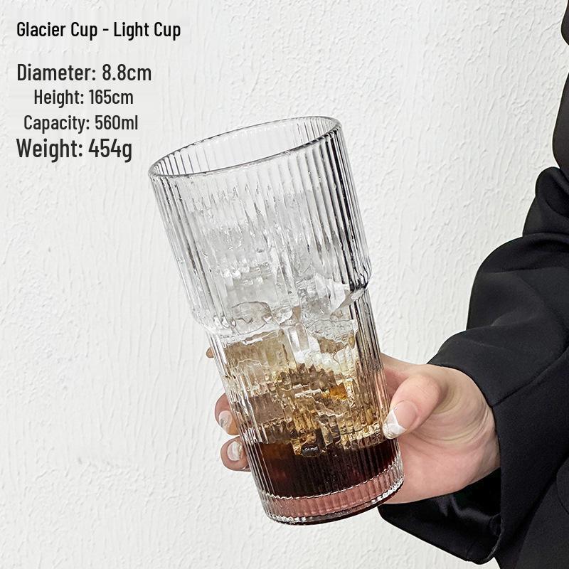 Trendy Large-Capacity Glass Cup with Lid & Straw, Vertical Stripes - Perfect for Cold Drinks, Juice, Coffee, or Water
