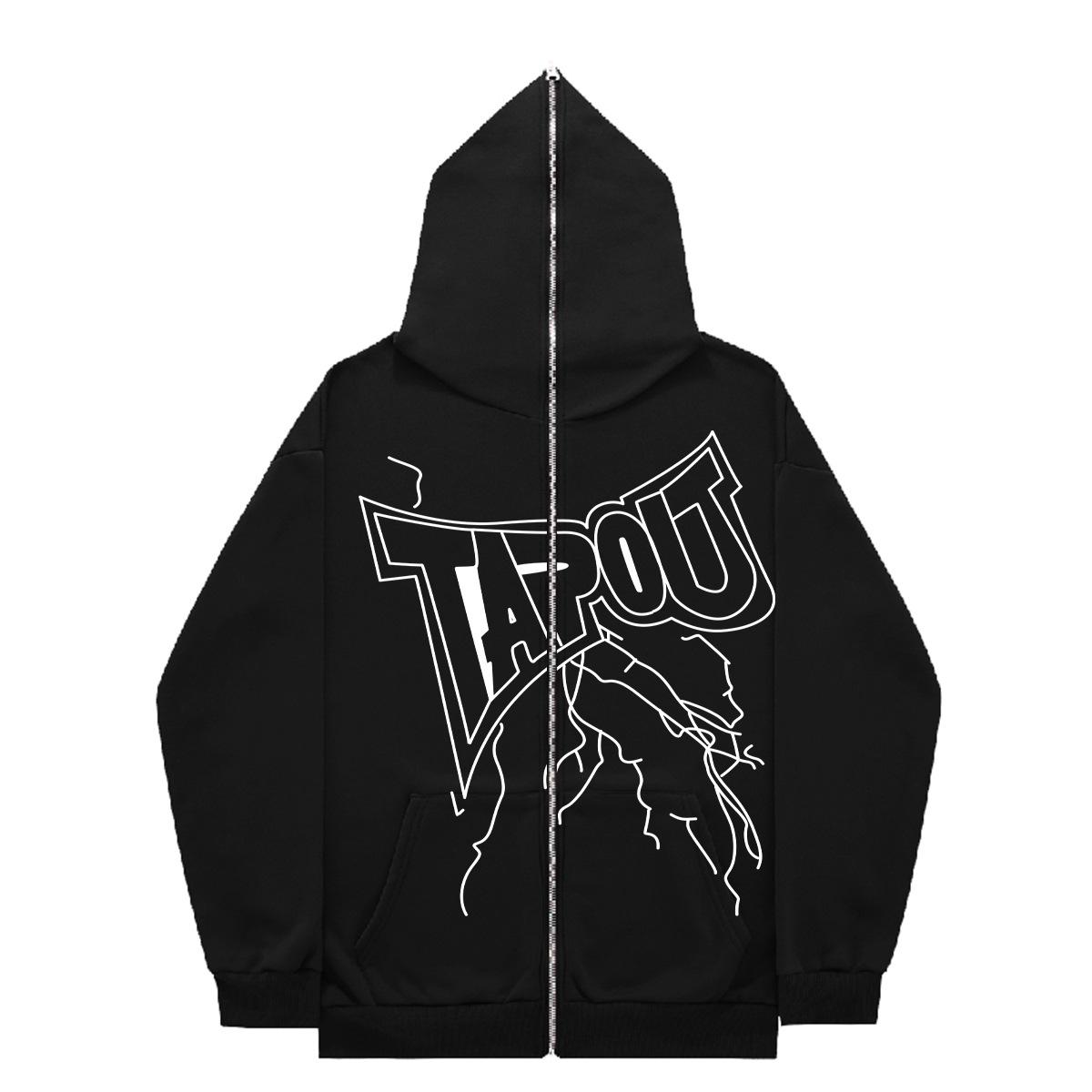 Full zip hoodie sweater gothic high street full zip oversized coat men s and women s streetwear y2 coat S чёрный