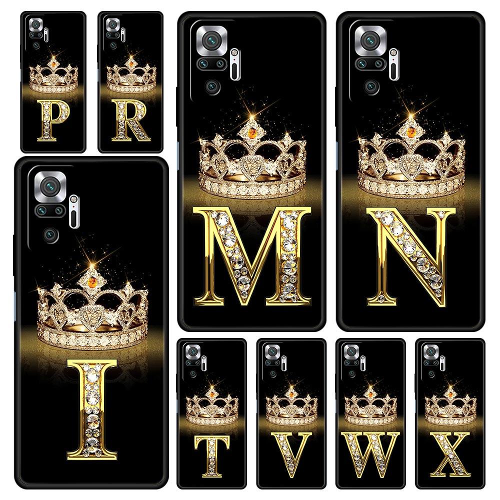 Handyhülle Für Xiaomi Redmi Note 13 12 5G 9S 9 8 10 11 Pro 9T 13C 12C 10C 9C 9A 7 Pro Weiche Hülle Diamantkrone Buchstabe 26 Buchstaben