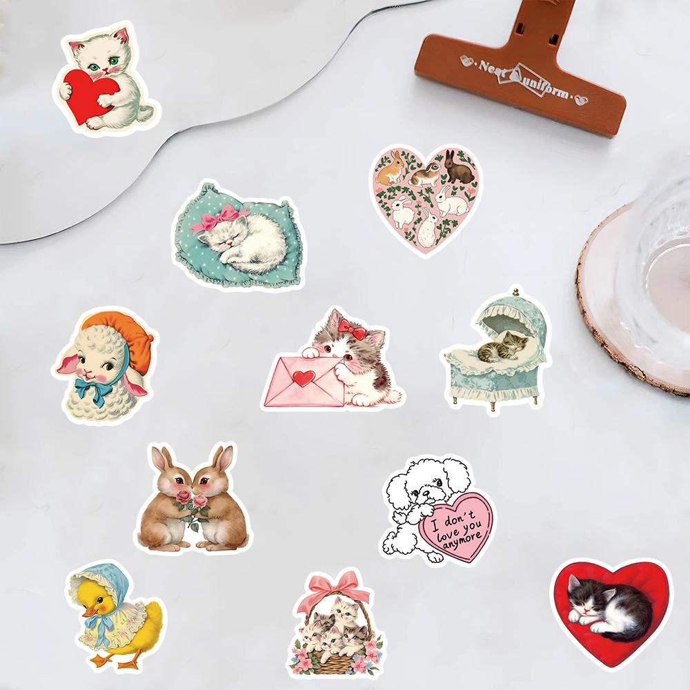 50PCS Vintage Animals Clipart Sticker Aesthetic Skateboards DIY Harajuku Laptop Luggage Waterproof Wall Room Bar Decor Stickers