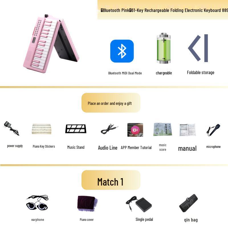 61-Key Rechargeable Folding Piano for Beginners & Kids