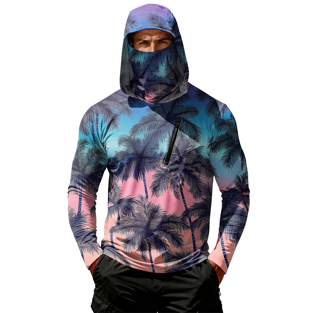 Camiseta Casual con Capucha de Manga Larga para Hombre con Protección Solar