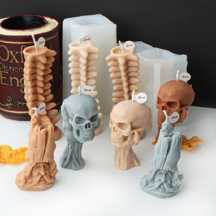 Halloween Skull Candle Silicone Mold Table Ornament Mould DIY Plasters Mold
