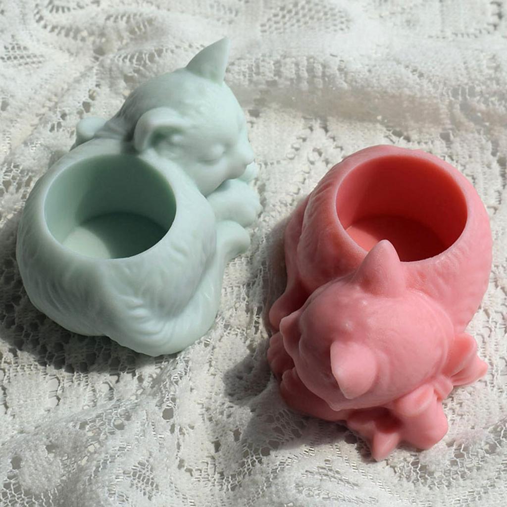 Geometric Cat-shape Gypsum Silicone Molds Storage Box Mold for Making Succulent Plant Pot Flower Pot Candle Holder