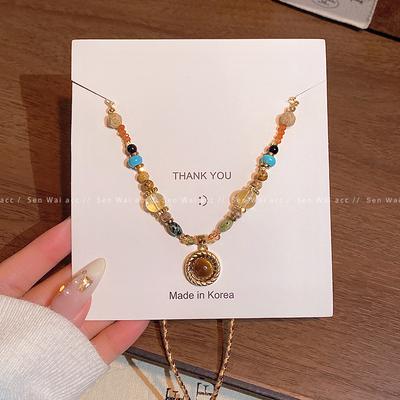 Tiger's Eye Stone Pendant Necklace Women's 2026 New Niche Design Long Beaded Sweater Chain Accessories