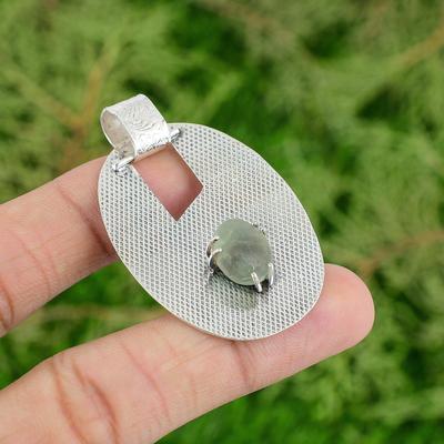 Octagon Natural Prehnite Rough Bezel Wife Handcrafted Wedding Pendant 925 Silver