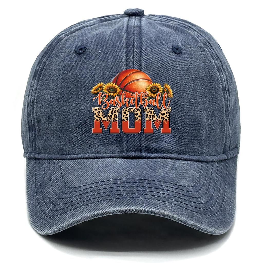 Basketball MOM" Sunflower Print Adjustable Baseball Cap, Sports Flat Cap Cotton Sun Protection Sun Visor Leisure Snapback Sun Hat