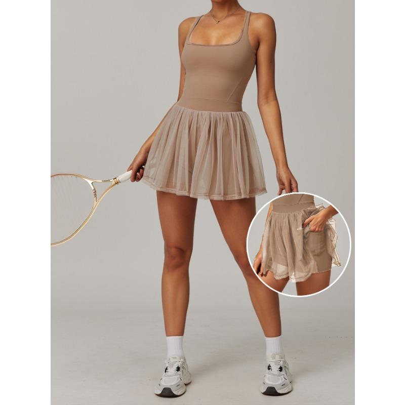 

New fake two-piece environmentally friendly recycled dress mesh yarn breathable and quick-drying sports running anti-light tennis skirt XL