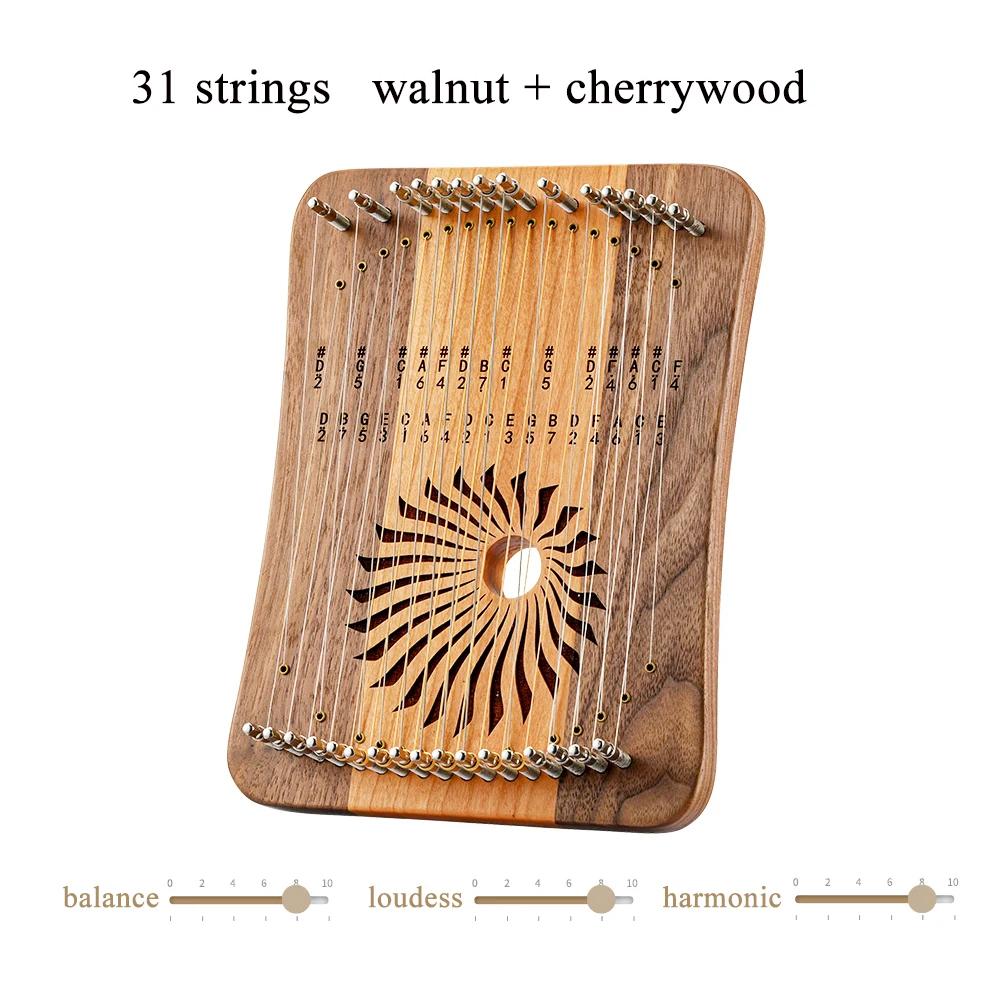 Hluru Lyre 31 Strings Mini Thumb Kalyre 17 Kalimba Strings Finger Harp Wood Creative Finger Lyre Beginner Musical Instrument