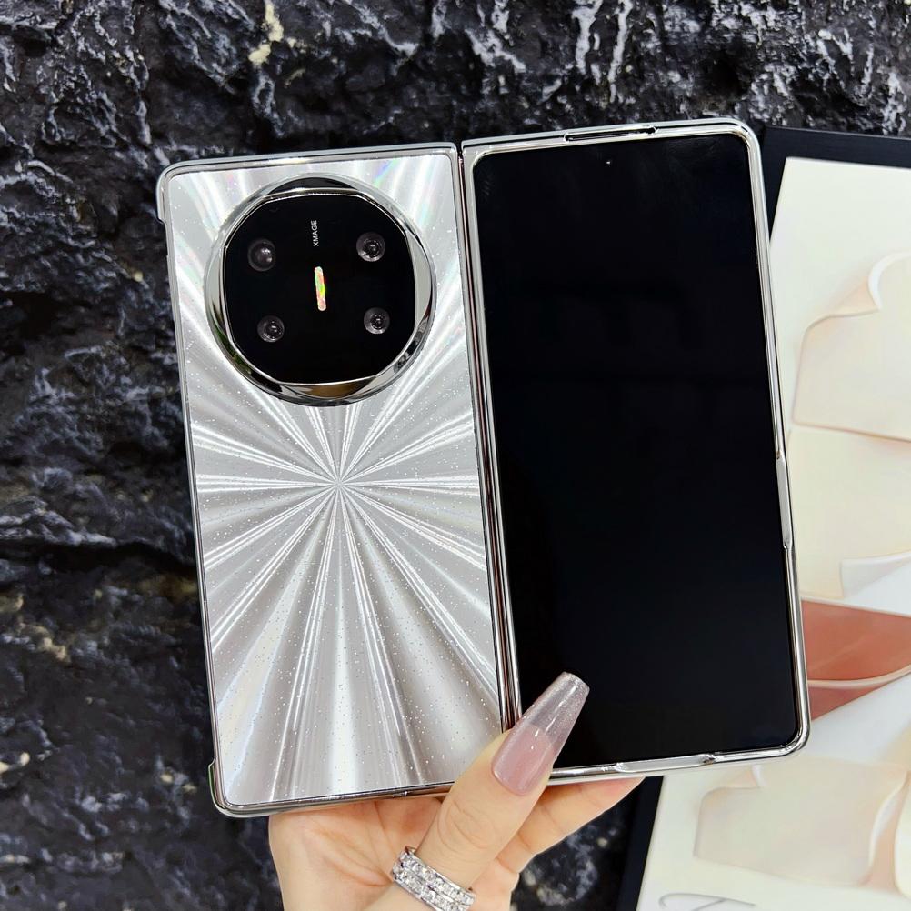 Colorful Galvanized Silver Border Aurora Feather Yarn Phone Case For Huawei Mate X6 huawei mate x5 x3 Camera protect Cover