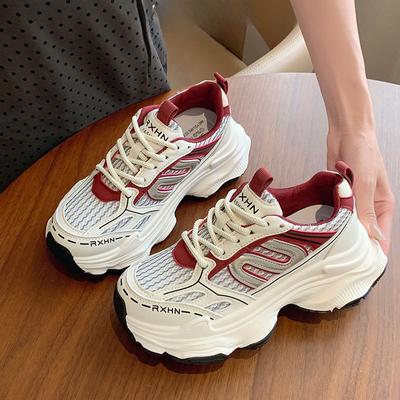 Thick Bottom Heightened Daddy Shoes Women's Shoes Summer New Mesh Breathable Lightweight Leather Casual Sneaker