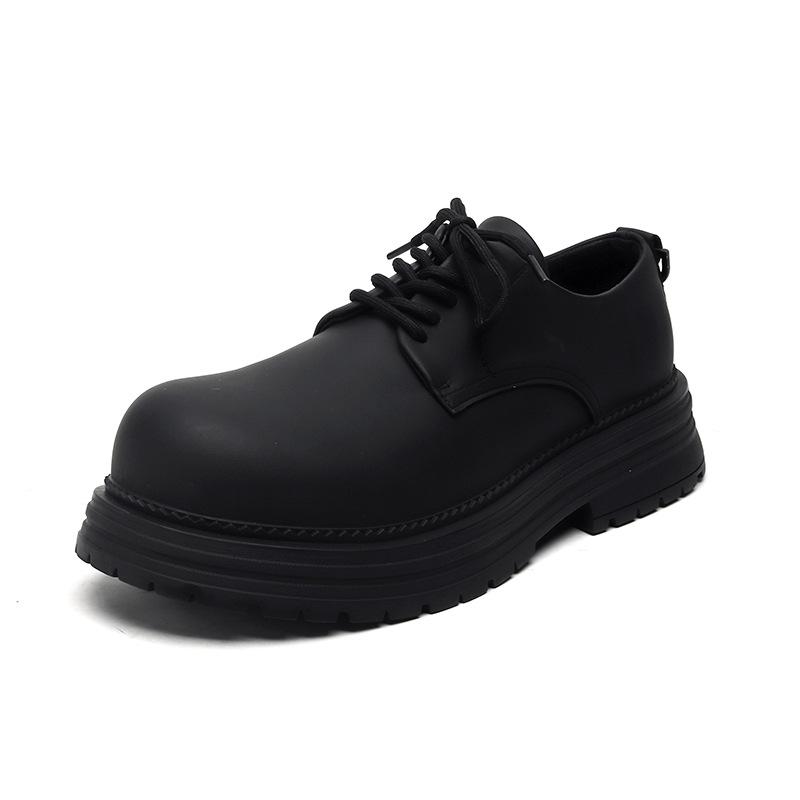 

Туфли дерби мужские круглые на толстой подошве, мужские кожаные туфли, повседневные, высокие, 2024, новые, матовые 2234-R 38 чёрный