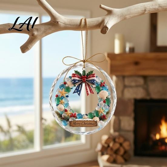 Xmas Tree Hanging Decor Christmas Acrylic Pendant for Holiday Decoration 2D Flat Ocean Theme Ornament Personalized Home Party Decor Lightweight