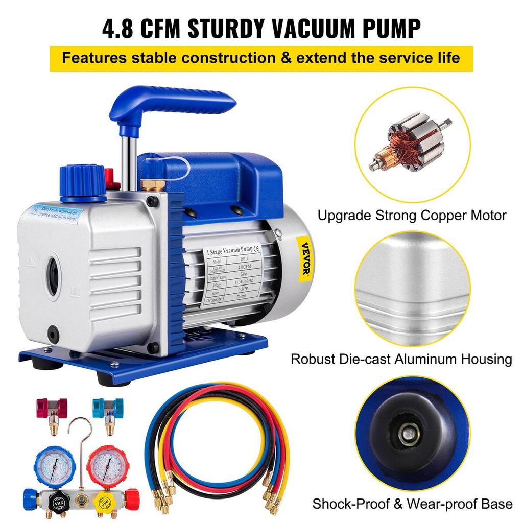 AC Vacuum Pump Manifold Gauge Set 4.8 CFM 5PA HVAC Vacuum Pump With Box