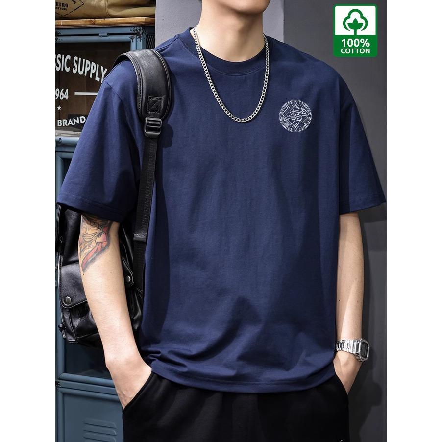 100% Cotton Printed Men's T-shirt, Simple and Comfortable Printed Casual T-shirt