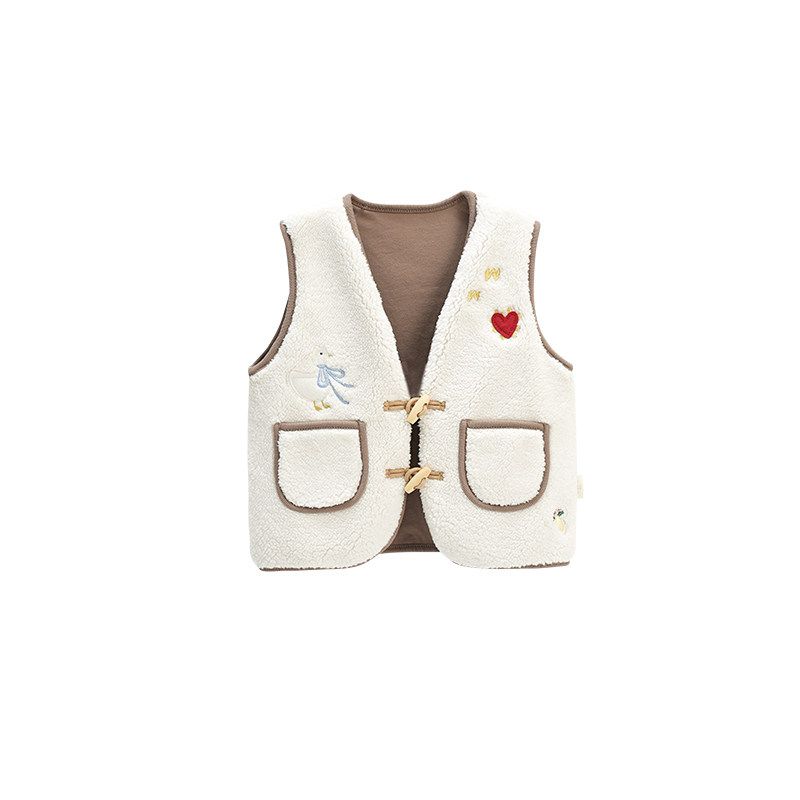 Whitewheat Boys 2025 Autumn and Winter Vest, Baby Girl s Casual Top, Thick Infant Color-Blocked Vest for Outerwear Rice White 80