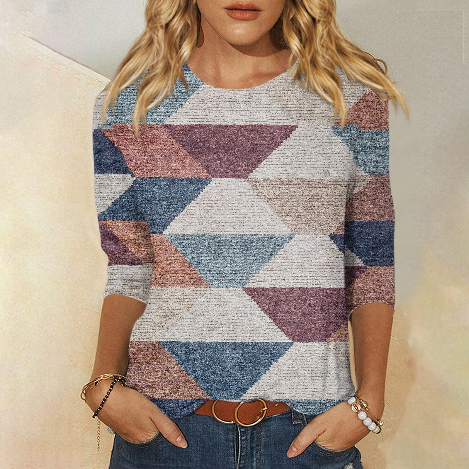 

Женская модная повседневная свободная футболка с круглым вырезом и рукавами 3/4 с принтом, женский топ L серый