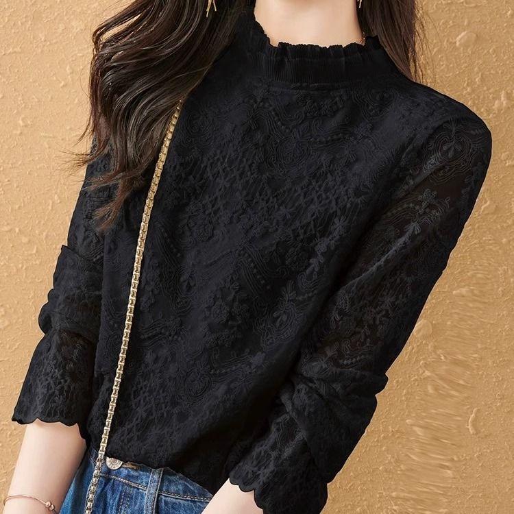 Cămașă de bază din dantelă de ultimă generație pentru femei în primăvară și toamnă Top subțire versatil pentru toamnă