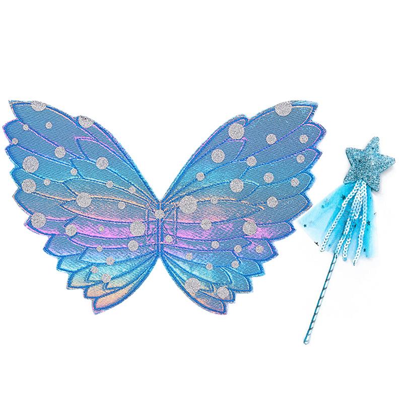 Girls Fairy Wings and Wand Fancy Dress Set Butterfly Wings Fairy Magic Wand Glitter Fairy Dress Up Fancy Accessory Costume for Girls Party Costume