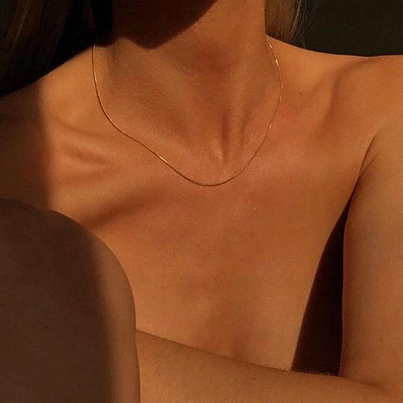 Women Neck Chain Gold Color Choker Necklaces Thin Chain On The Neck Minimalist Pendant Jewelry Chocker Collar For Girl