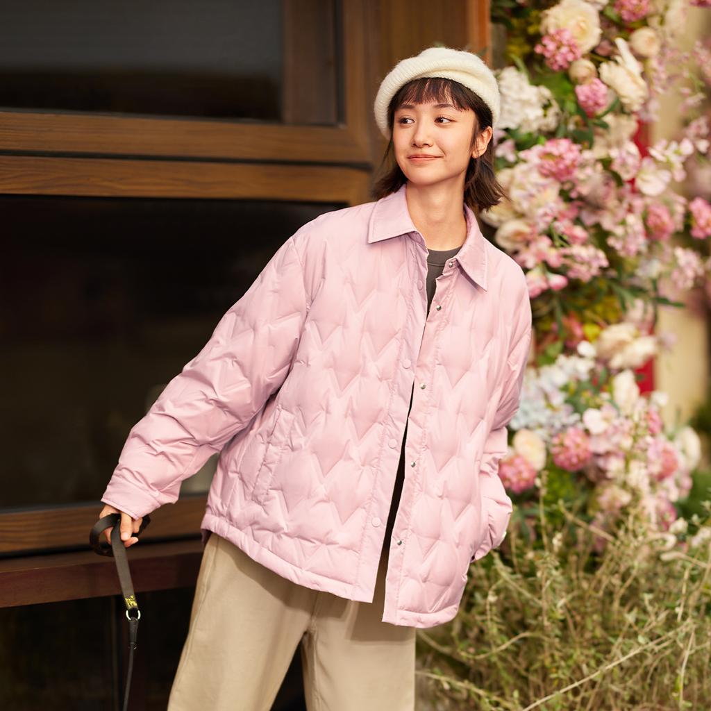 Li-Ning Hot Pot Down Jacket Series Water-Repellent Solid Color Casual Dopamine Down Jacket Women Outerwear Light-Pink AYMU230-2