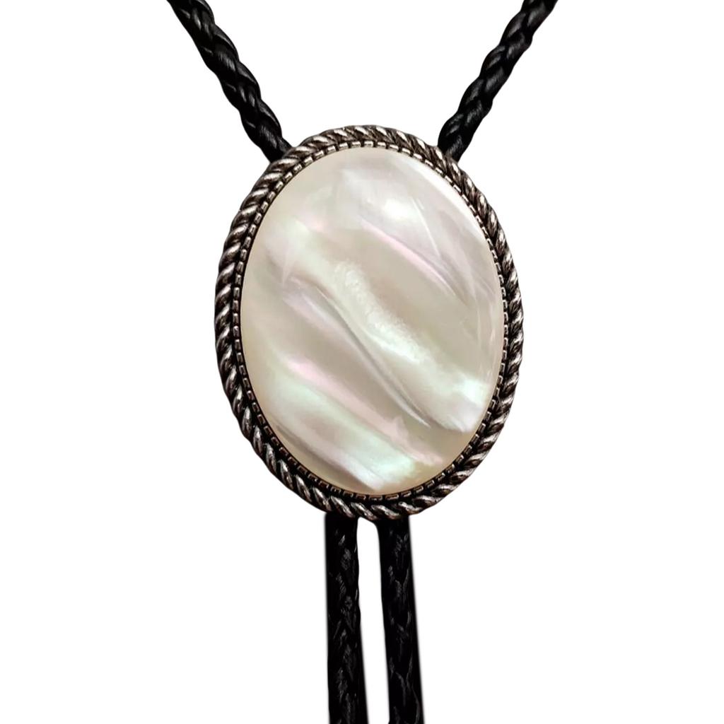 Men's Western Adjustable Bolo Tie with Stone Pendant Braided Leather Rope Necktie Shirt Collar Chain Jewelry Necklace