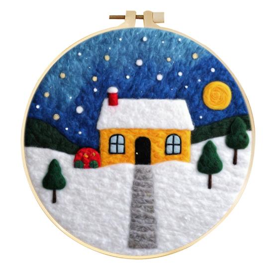 Christmas Needle Felting Kit Holiday Felt Painting Set for Beginners Starter Needle Felting DIY Craft Kit with Pad Needles Wool Decorative Frame