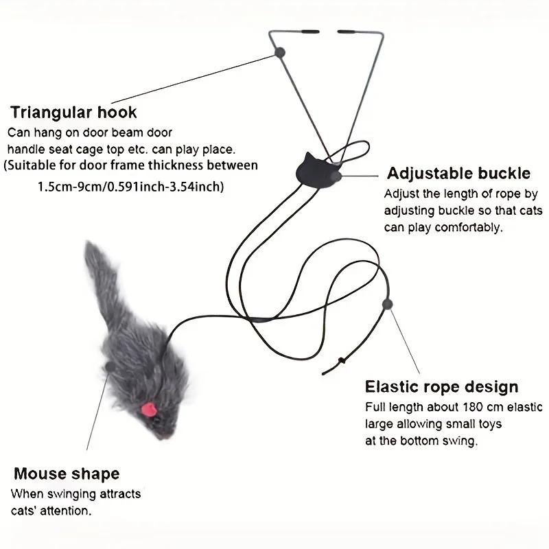 Cat Interactive Toy Hanging Door Retractable Cat Grab Rope Black Mouse Teasing Stick Indoor Cat Toys Entertain and Exercise Game