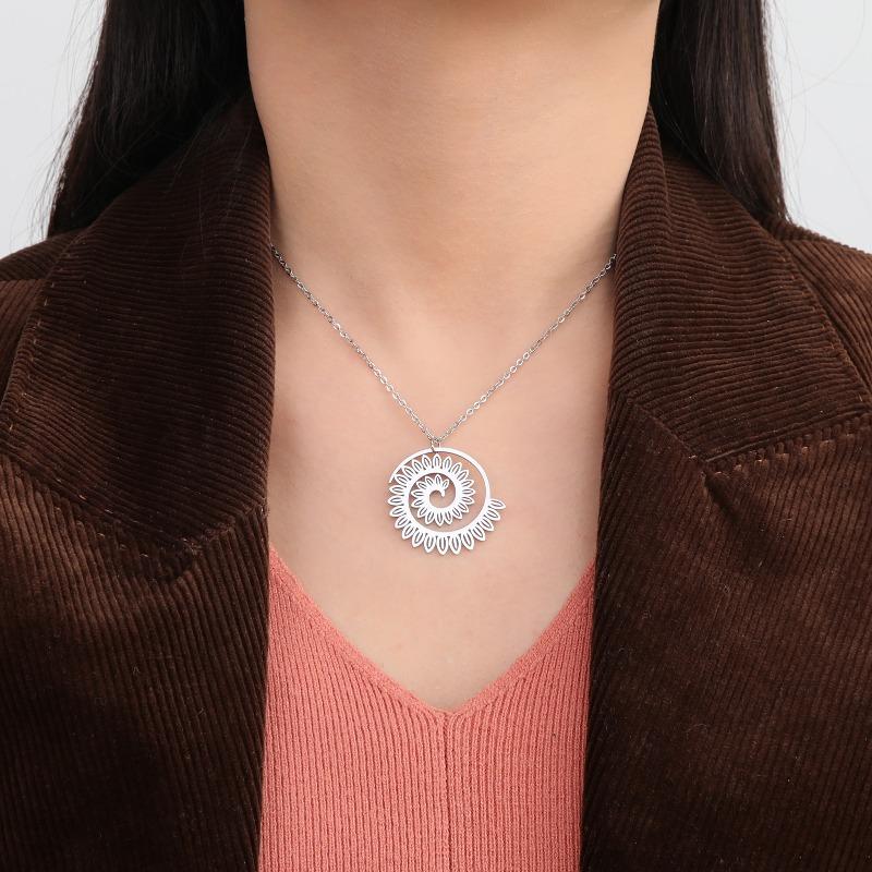 Meier Spiral round petal necklace stainless steel gold baroque aesthetic flower pendant chain