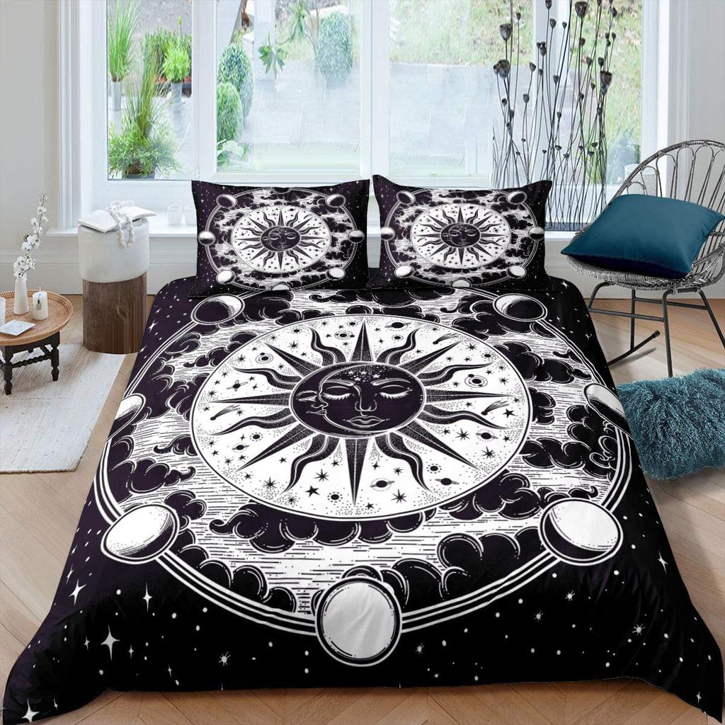 Sun Duvet Cover Colorful Mushrooms Bedding Burning Sun Comforter Cover Halloween Skull Hippie Style Bedding Bedroom Decoration