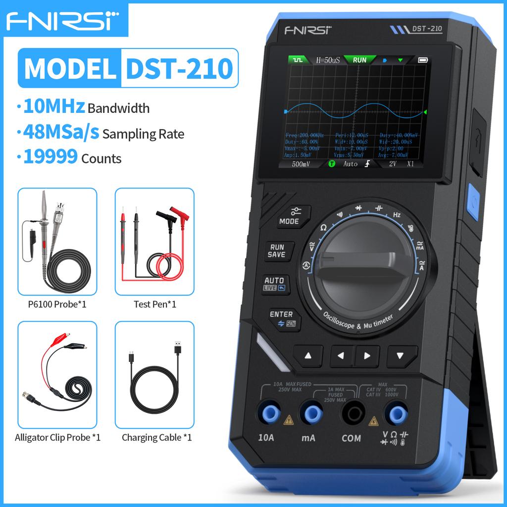 FNIRSI DST-210 and DST-201 3IN1 Digital Multimeter Oscilloscope Signal Source 19999 Counts 10MHz/1MHz Portable Electrician Tool