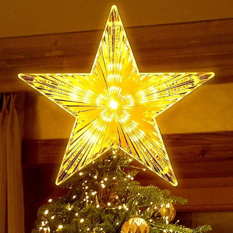Christmas Star Tree Topper Lights LED Glowing Star Lamp Sparkling Night Light Xmas Tree Top Ornaments New  Home Party Decor