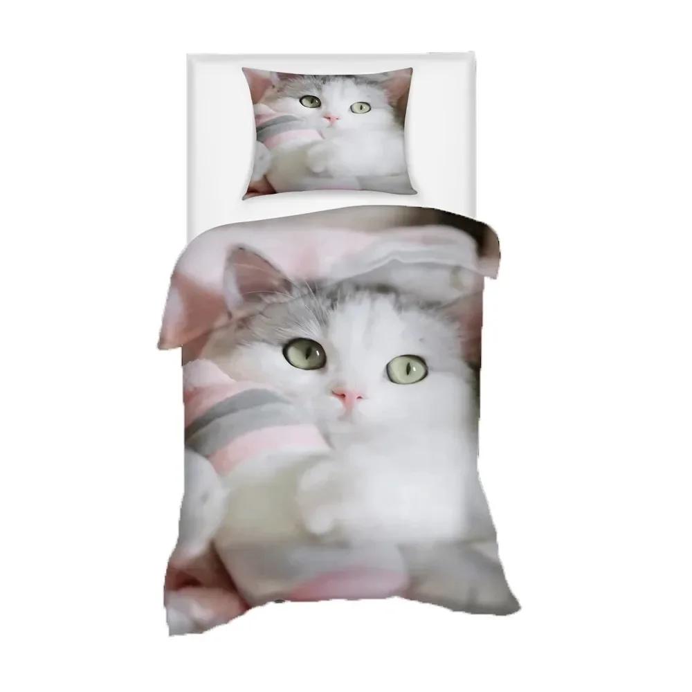 Super Cute Kitten Kids Comfortable Duvet Quilt Cover Pillowcase Bedding Set Children Bedroom Decoration Home Textile