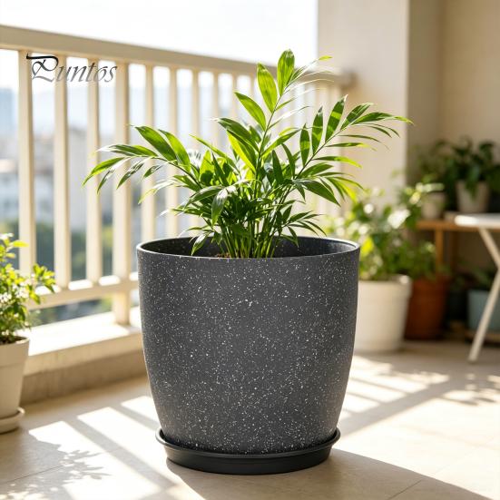 Funktionale Pflanzgefäße für das Wohnzimmer Moderner Blumentopf mit Untersetzer, Grau Blume Große Harzbehälter Entwässerungslöcher, Steinoptik Pflanzgefäß Innen Außen