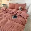 Japanese Washed Cotton 4-Piece Bedding Set: Duvet Cover, Fitted Sheet & Bed Sheet In Simple Style.