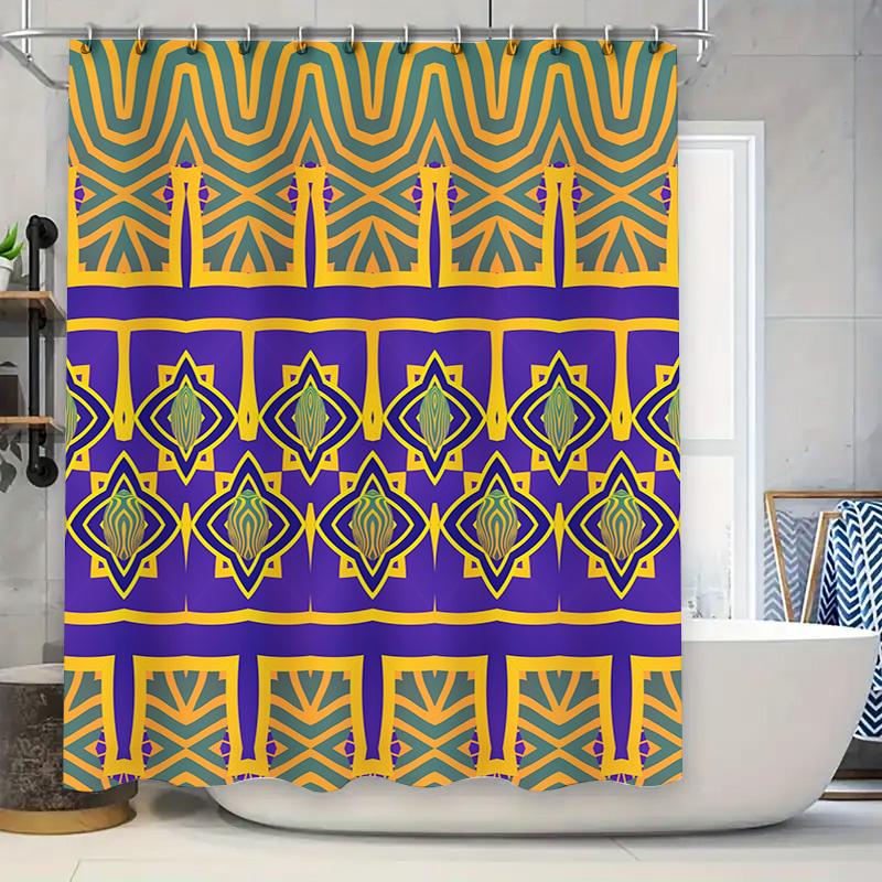 

Luxury Bathroom Shower Curtain Set Blue Gold Geometric Pattern with Diamond Design Polyester Fabric for Bathtub Decorations Perf 90x180cm
