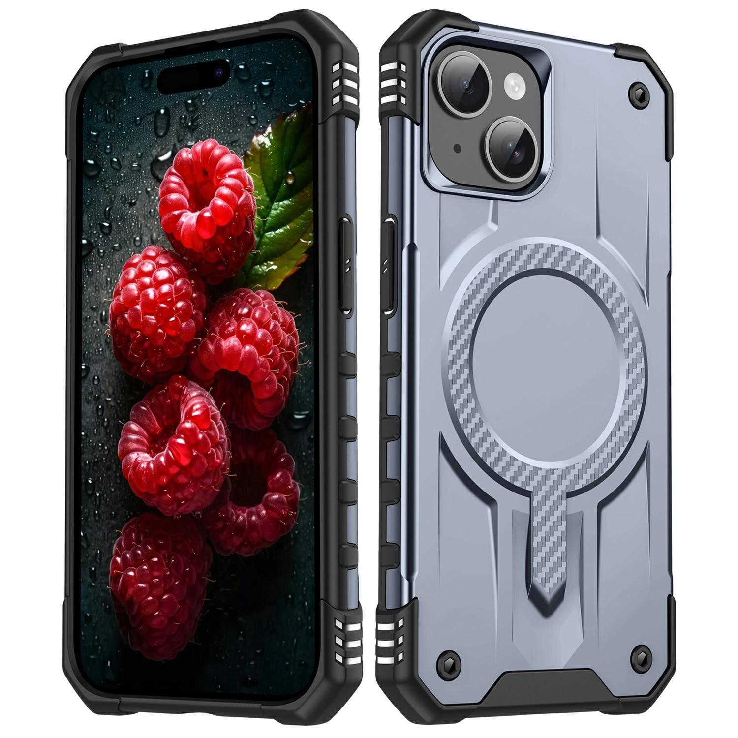 

For iPhone 15 Case Compatible with MagSafe Four Corner Airbags PC+TPU Phone Cover Grey