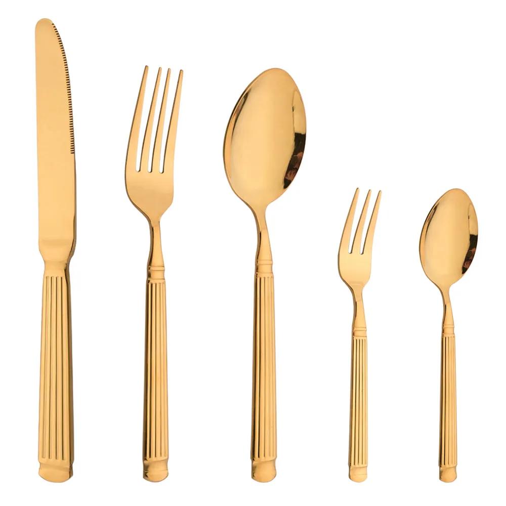 5 ks Sada příborů se zlatým zrcadlem Sada příborů Wetern Nůž Vidlička Lžíce Sada kuchyňského nádobí Sada nádobí z nerezové oceli