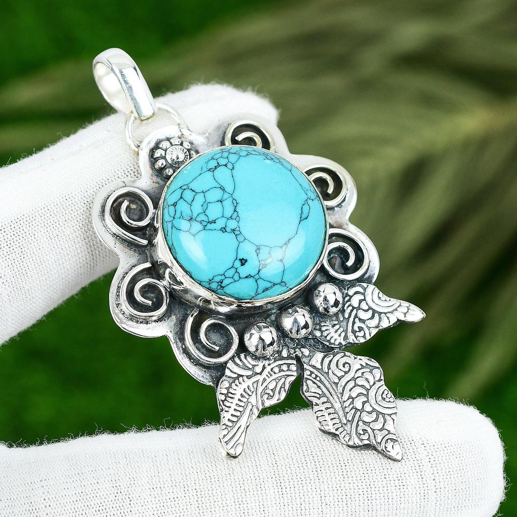 Sisters Day Deal 925 Sterling Silver Round Santa Rosa Turquoise Gemstone Pendant