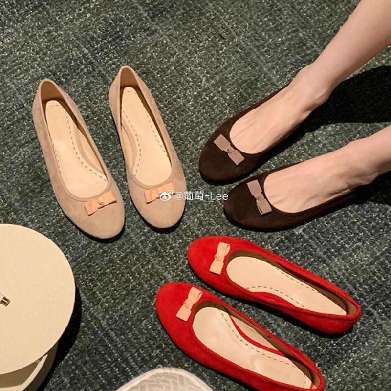 Frosted Shallow Mouth Soft Sole Ballet Mary Jane Women's Shoes Bow Single Shoes Women's Flat Bottom