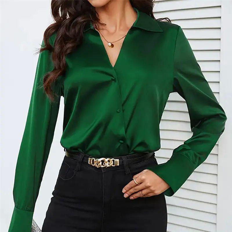 

Solid Color Lace up Satin Long Sleeve Shirt Pure Color Lace-up Long Sleeve Shirt PH2311042 S