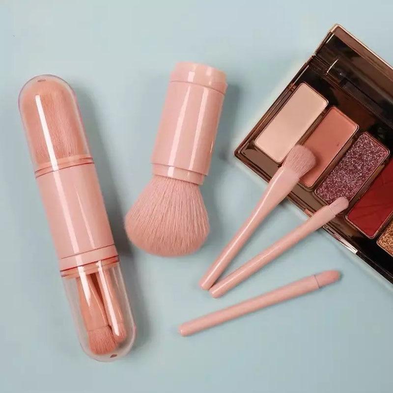 Teleskopisches 4-in-1-Reise-Make-up-Pinsel-Set, Lidschattenpinsel, loser Puderpinsel, Make-up-Werkzeug
