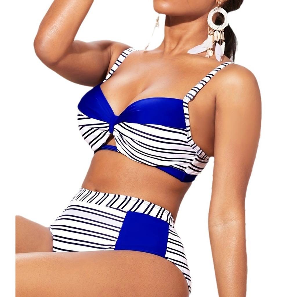 1011 Popular European and American Striped Casual Women's Clothing Navel Sexy Spice Girls Swimsuit Set