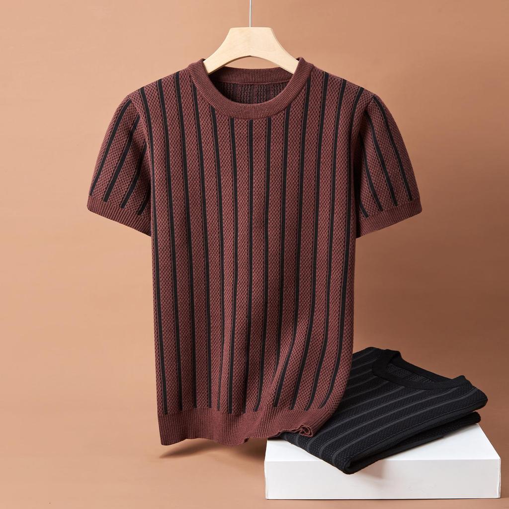 Men's High-End Thick Knit Short Sleeve Sweater - Slim Fit, Autumn/Winter Style Trendsetter